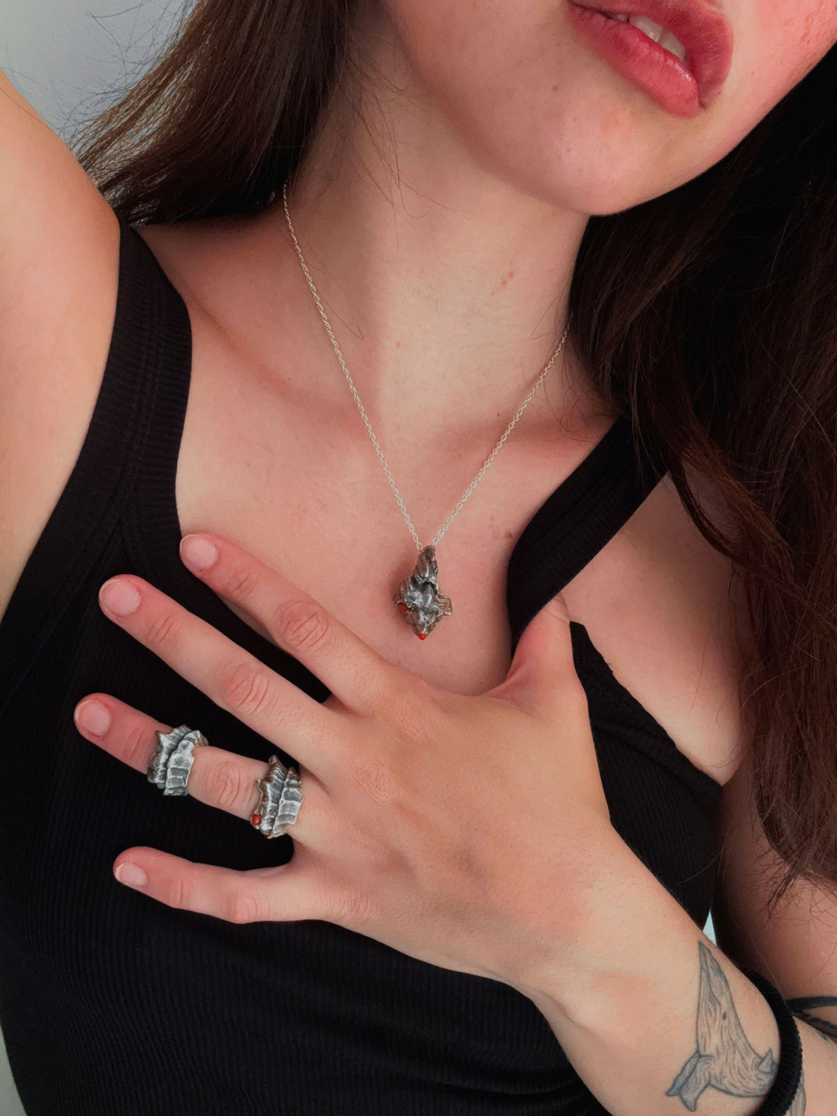 Fire Siren Ring - Sterling Silver & Coral